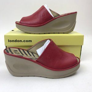 FLY London Leather Slip On Wedges - Jamb  Red